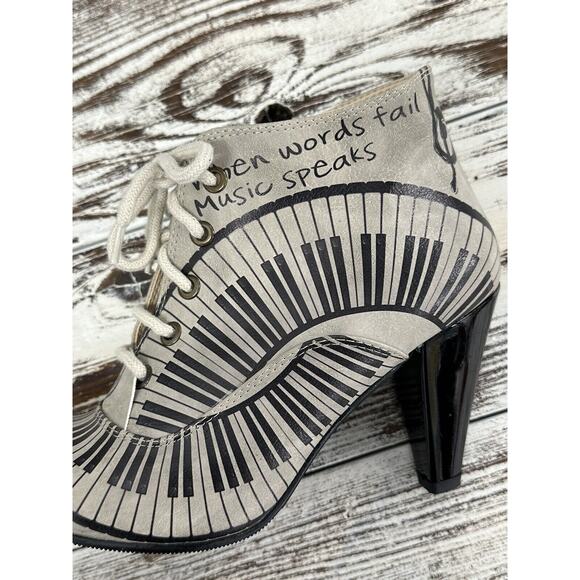 GOBY Damen Stiefelette High Heels Boots Music Notes Printed Mehrfarbig 37 EUR - Picture 6 of 9